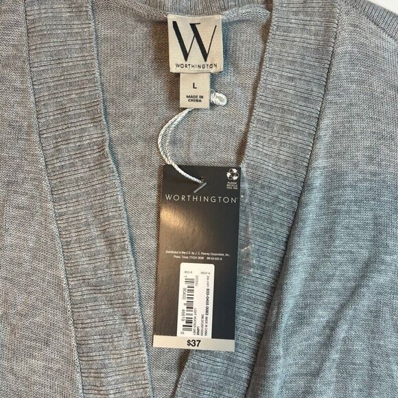 Worthington Cardigan Womens Large Gray Long Rib Open Front Pockets Soft Sweater - Picture 9 of 11